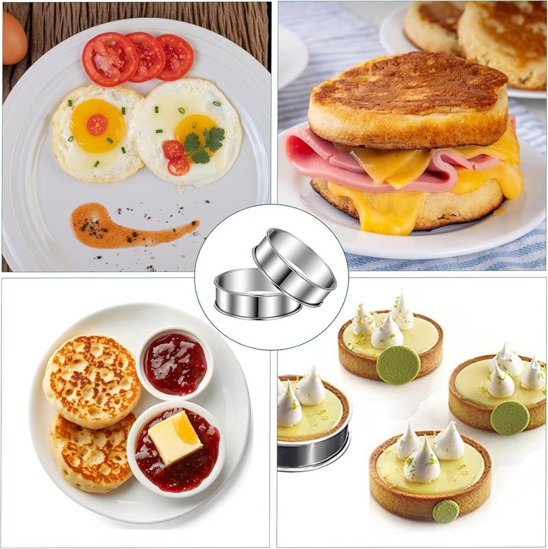 Uncle Jack 12Pcs Double Rolled English Muffin Rings, Stainless Steel Crumpet Rings, for Frying Eggs, Kitchen Baking, Crumpets Baking, Silver (6 Pack 4” + 6 Pack 3-1/8”) - Image 2