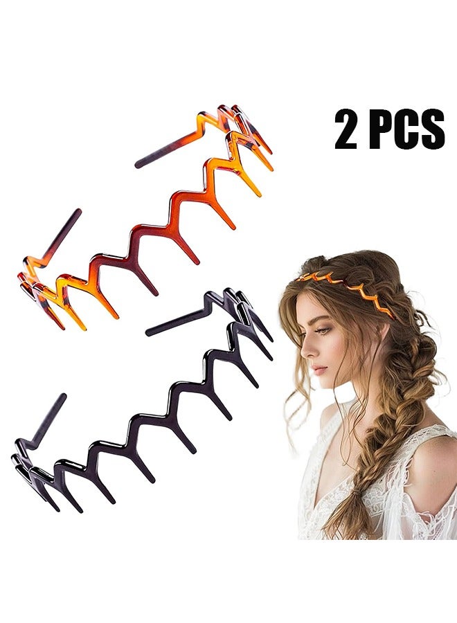 اتش واي 2 قطعة عصابات رأس متعرجة مع أسنان ، عصابات رأس بلاستيكية للنساء ، إكسسوارات شعر للجنسين ، عقال عصري مع أسنان للرياضة ، الاستخدام اليومي وحماية الشعر - Image 1