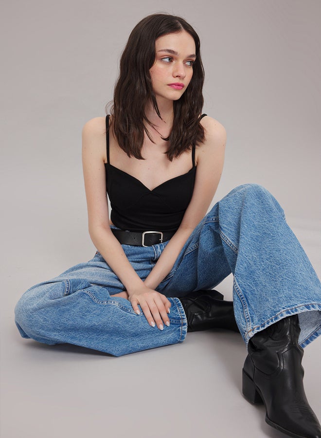 trendyol Black Fitted/Body-Sit Sweetheart Neck Crop Flexible Knit Bustier - Image 1