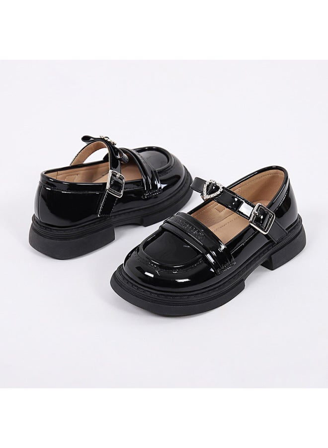 Girls' Leather Shoes Autumn Chanel Style Soft Bottom Children's Shoes Princess Shoes Black Student Campus Performance Shoes