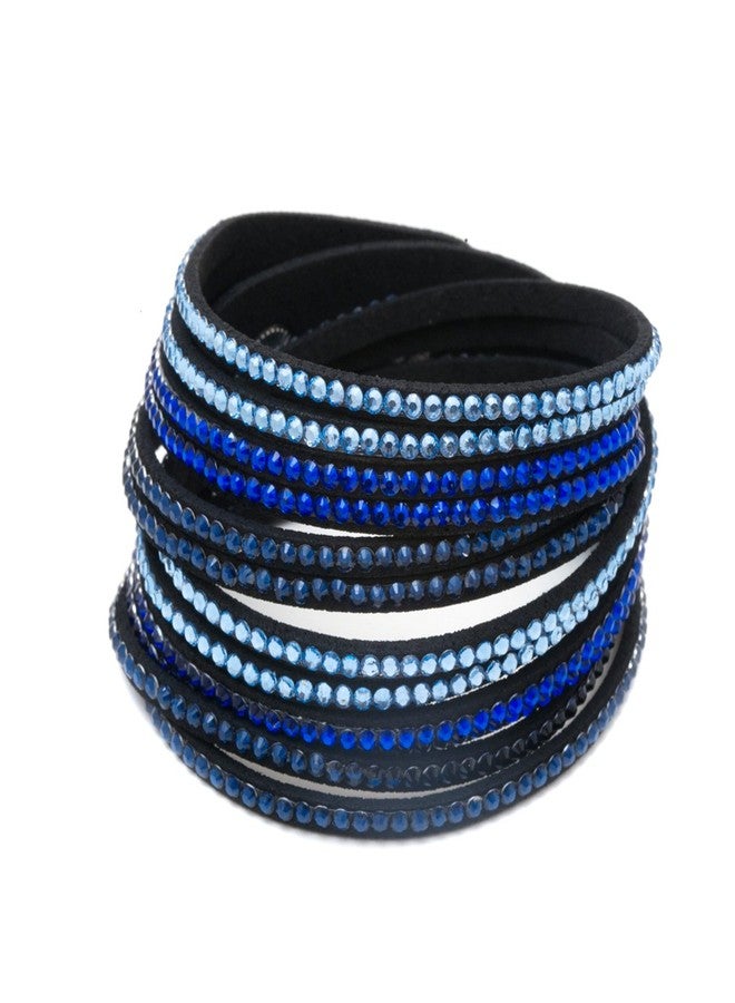 Barzel Leather Created Austrian Crystals Wrap Bracelets (Black with Blue & Turq Stones) - Image 1