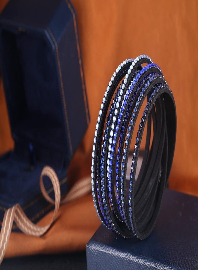 Barzel Leather Created Austrian Crystals Wrap Bracelets (Black with Blue & Turq Stones) - Image 5
