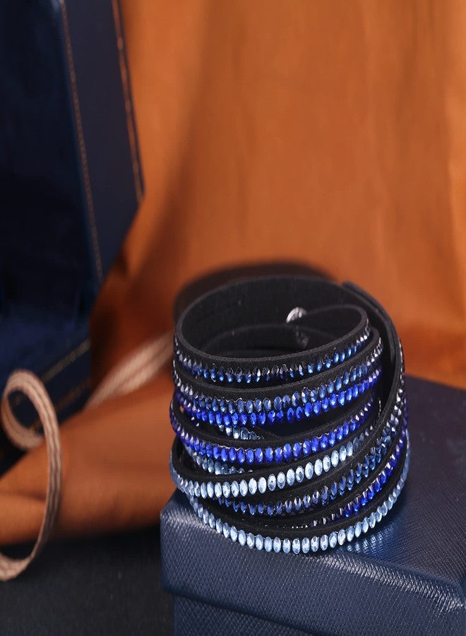 Barzel Leather Created Austrian Crystals Wrap Bracelets (Black with Blue & Turq Stones) - Image 3