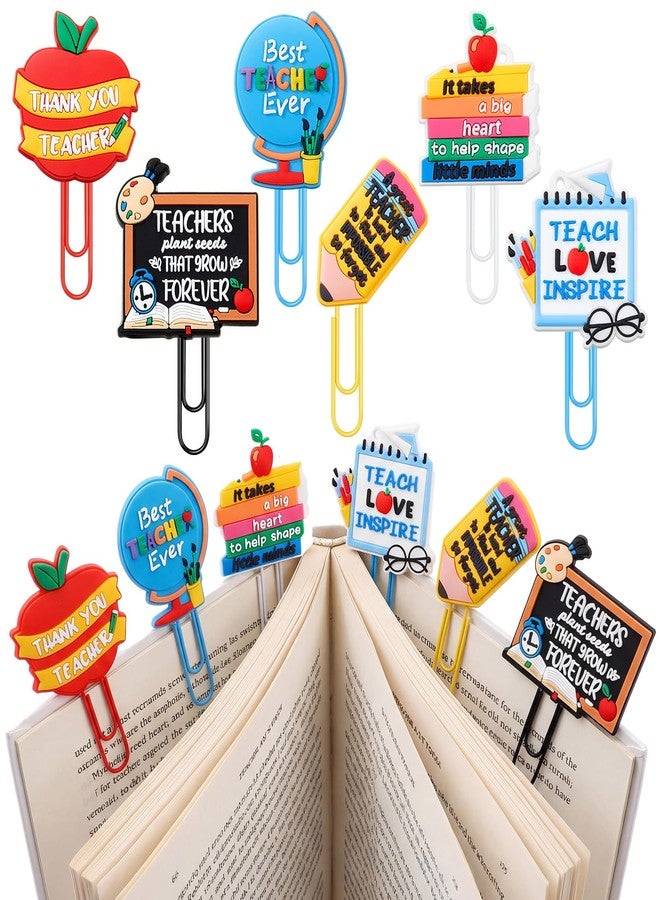 Zomiboo 6 Pcs Teacher Bookmark Gifts, Cute Teacher Paper Clips Bookmarks - Image 1