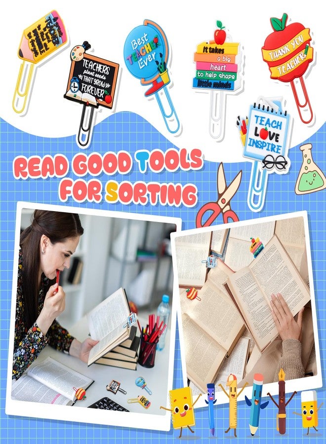 Zomiboo 6 Pcs Teacher Bookmark Gifts, Cute Teacher Paper Clips Bookmarks - Image 4