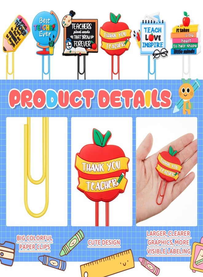 Zomiboo 6 Pcs Teacher Bookmark Gifts, Cute Teacher Paper Clips Bookmarks - Image 3