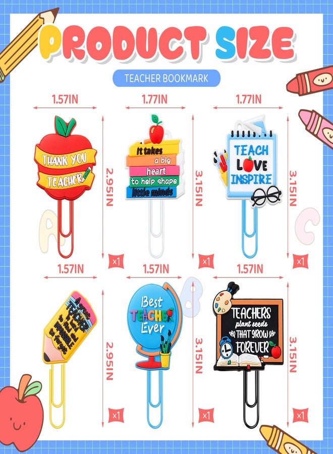 Zomiboo 6 Pcs Teacher Bookmark Gifts, Cute Teacher Paper Clips Bookmarks - Image 2