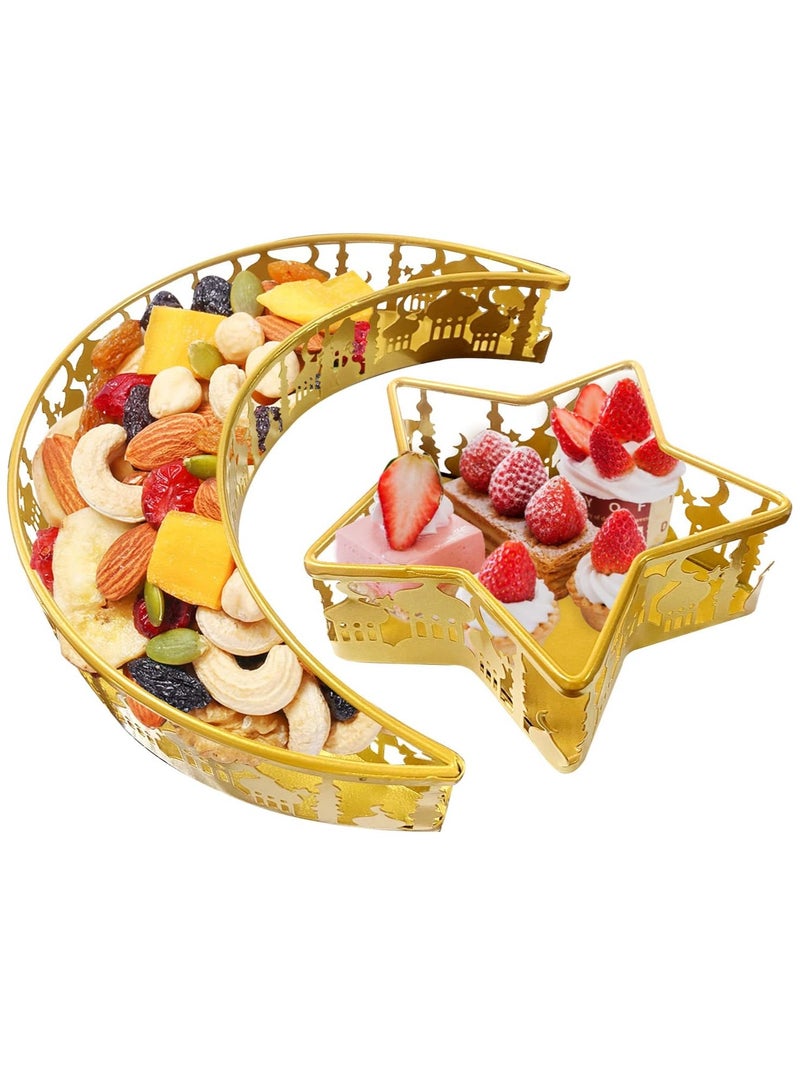 VUCATIN صينية رمضان عيد مبارك قمر نجمة صينية، إسلام مسلم عيد الفطر إفطار حفلة صينية تقديم الطعام، أطباق رمضان المعدنية ديكور الطاولة لإفطار العشاء الحلوى المعجنات حامل العرض الديكور - Image 1