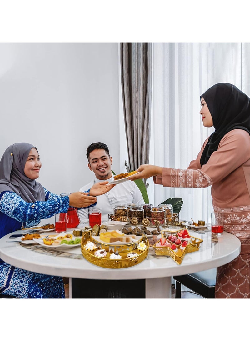 VUCATIN صينية رمضان عيد مبارك قمر نجمة صينية، إسلام مسلم عيد الفطر إفطار حفلة صينية تقديم الطعام، أطباق رمضان المعدنية ديكور الطاولة لإفطار العشاء الحلوى المعجنات حامل العرض الديكور - Image 3