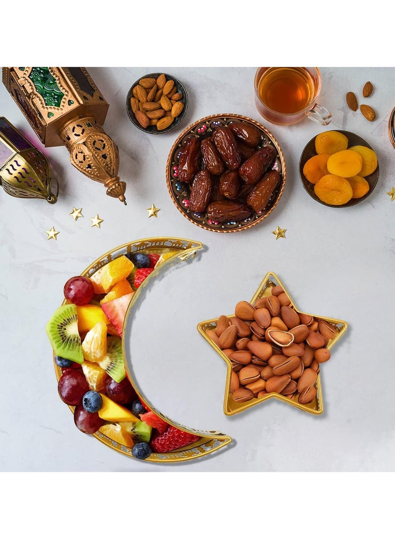 VUCATIN صينية رمضان عيد مبارك قمر نجمة صينية، إسلام مسلم عيد الفطر إفطار حفلة صينية تقديم الطعام، أطباق رمضان المعدنية ديكور الطاولة لإفطار العشاء الحلوى المعجنات حامل العرض الديكور - Image 5