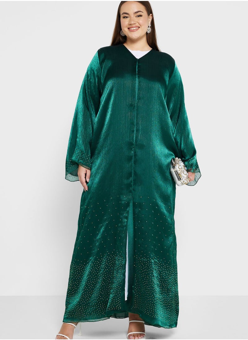 Khizana - Plus size embellished detail abaya with sheila - Image 1