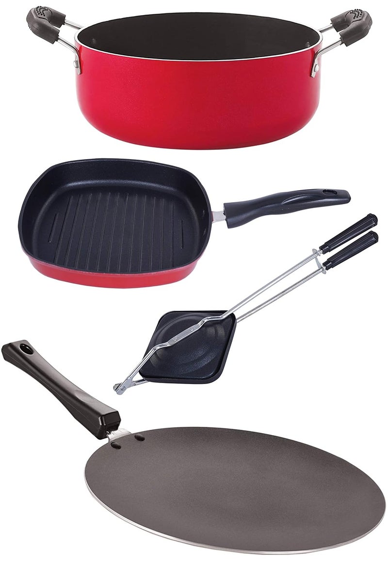 Nirlon Nirlon NonStick Coated Heat Resistance Pfoa Free Aluminium Kitchenware Combo Set4 Pieces Red Black CT12_GP245_HT_CS24  - Image 1