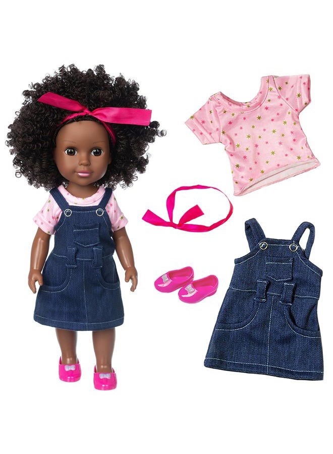 Ecore Fun 14.5" African Baby Girl Doll with Clothes Set - Washable Realistic Silicone Toy - Best Gift for Kids - Image 1