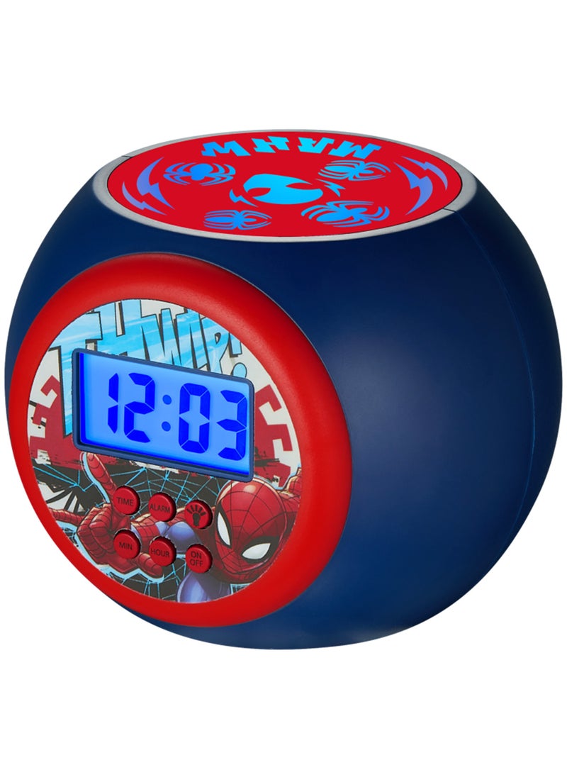 Volkano - Spider-Man LCD Alarm Clock with Nightlight Projection – Blue Backlight, 3 Colour Ceiling Projection, Timer & Snooze Function – Digital Display (12-Hour Format) - Image 1