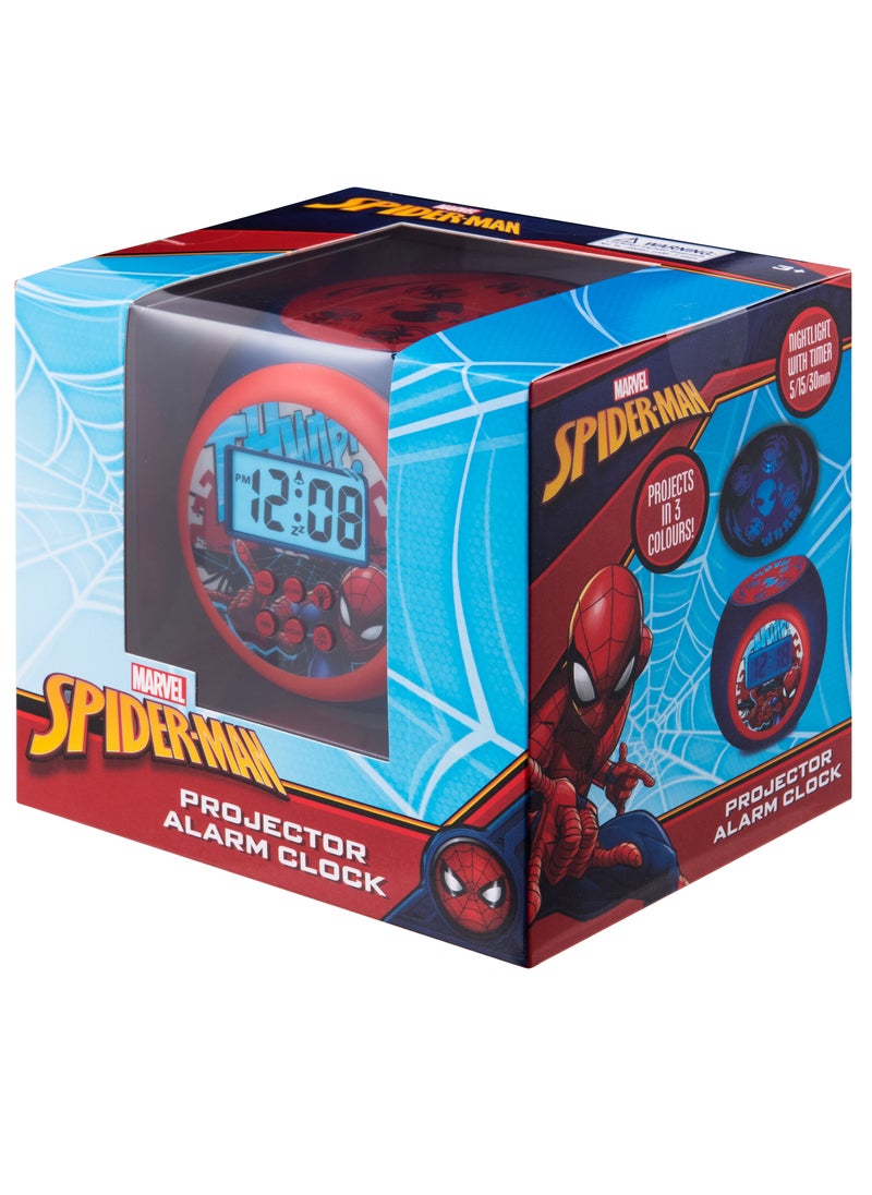 Volkano - Spider-Man LCD Alarm Clock with Nightlight Projection – Blue Backlight, 3 Colour Ceiling Projection, Timer & Snooze Function – Digital Display (12-Hour Format) - Image 1