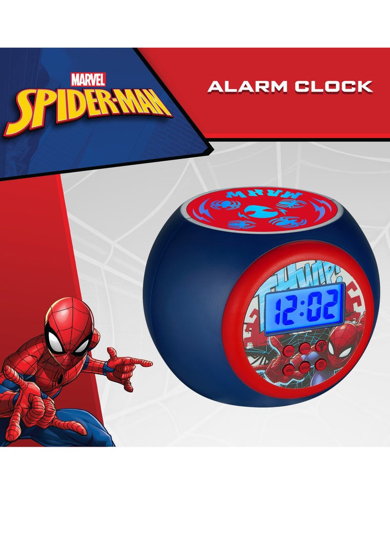 Volkano - Spider-Man LCD Alarm Clock with Nightlight Projection – Blue Backlight, 3 Colour Ceiling Projection, Timer & Snooze Function – Digital Display (12-Hour Format) - Image 1