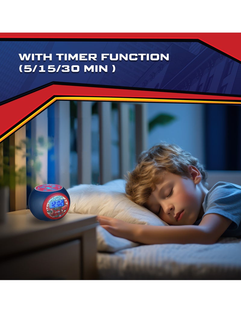 Volkano - Spider-Man LCD Alarm Clock with Nightlight Projection – Blue Backlight, 3 Colour Ceiling Projection, Timer & Snooze Function – Digital Display (12-Hour Format) - Image 1