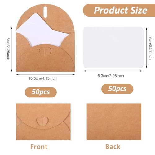 OFIFO® 50Pcs Envelopes with 50Pcs Blank Cards Greeting Card Envelopes 4.1x2.7 inches Hard Paper Envelopes for Gift Cards, Post Cards, Wedding Invitations, Letters - Image 2