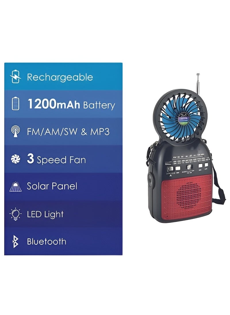 Multifunctional 3 in 1 Rechargeable Radio with LED Night Light and Fan, Antique Radio Set with LED Night Light, Music Player, Fan with Solar Panel Charging System - Image 2