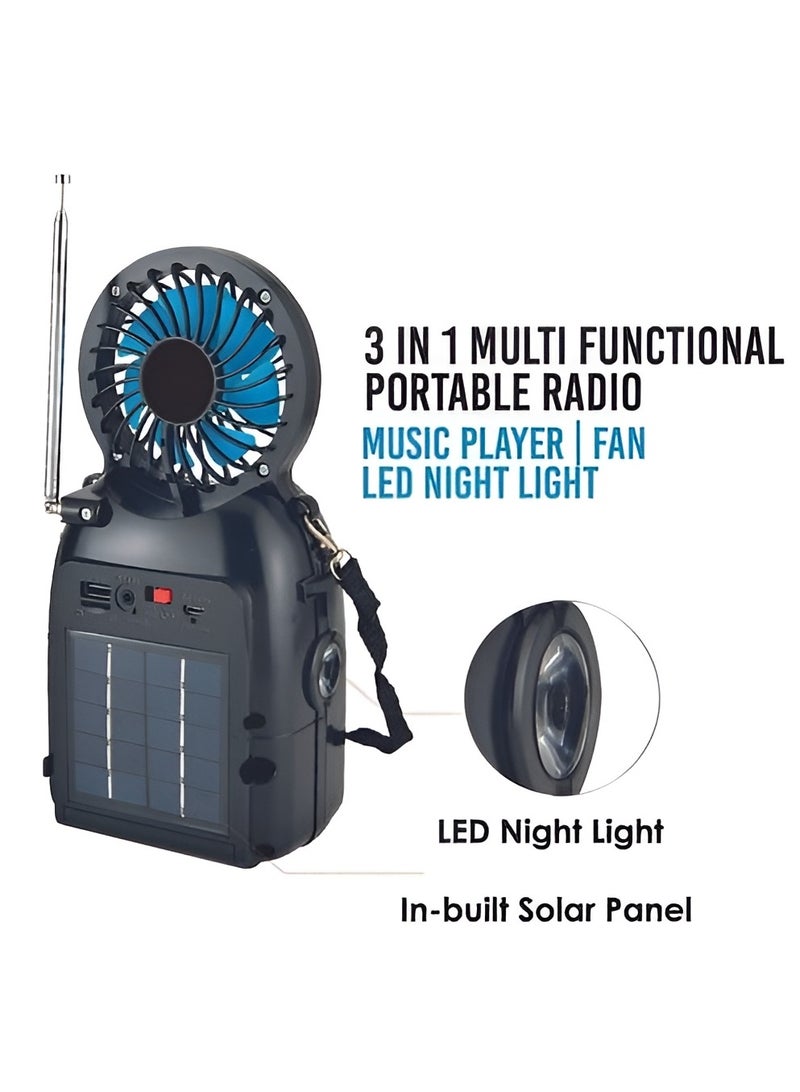 Multifunctional 3 in 1 Rechargeable Radio with LED Night Light and Fan, Antique Radio Set with LED Night Light, Music Player, Fan with Solar Panel Charging System - Image 3