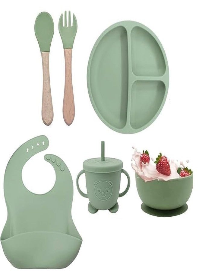 FLIPXEN BPA Free Silicone Baby Feeding Set | for 6+ Months, Baby Led Weaning Supplies with Suction Plate & Bowl, Pocket Bib, Sippy Cup with Lid, Fork & Spoon Set, Non-Slip Feeding Set - Image 1