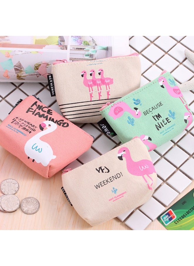 xozgdovg Flamingo Cartoon Coin Purse Canvas Wallet Mint Green 