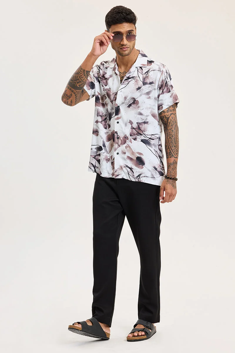 SNITCH Off-White Abstract Half Sleeve Boxy Casual Shirt