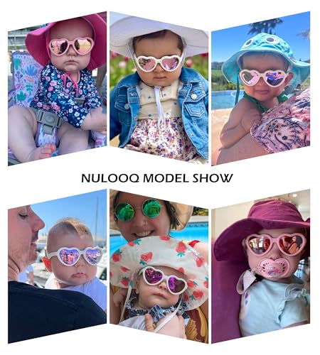 NULOOQ Flexible Heart Shaped Baby Polarized Sunglasses with Strap Adjustable Toddler & Infant Age 0-24 Months (White/Purple Red Mirrored + Pink/Pink Mirrored) - 2 Pack - Image 2