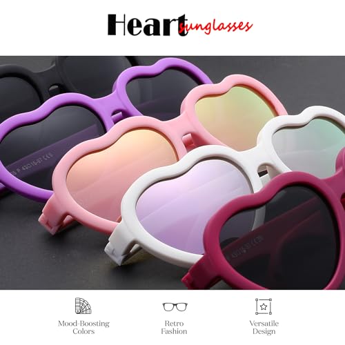 NULOOQ Flexible Heart Shaped Baby Polarized Sunglasses with Strap Adjustable Toddler & Infant Age 0-24 Months (White/Purple Red Mirrored + Pink/Pink Mirrored) - 2 Pack - Image 5