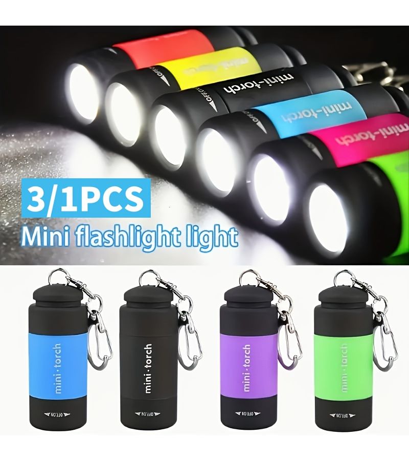 3 Pcs Green Mini LED Flashlight Portable High Brightness Multifunctional Camping Super Bright Light USB Keychain Emergency Power Outage Maintenance Check - Image 1