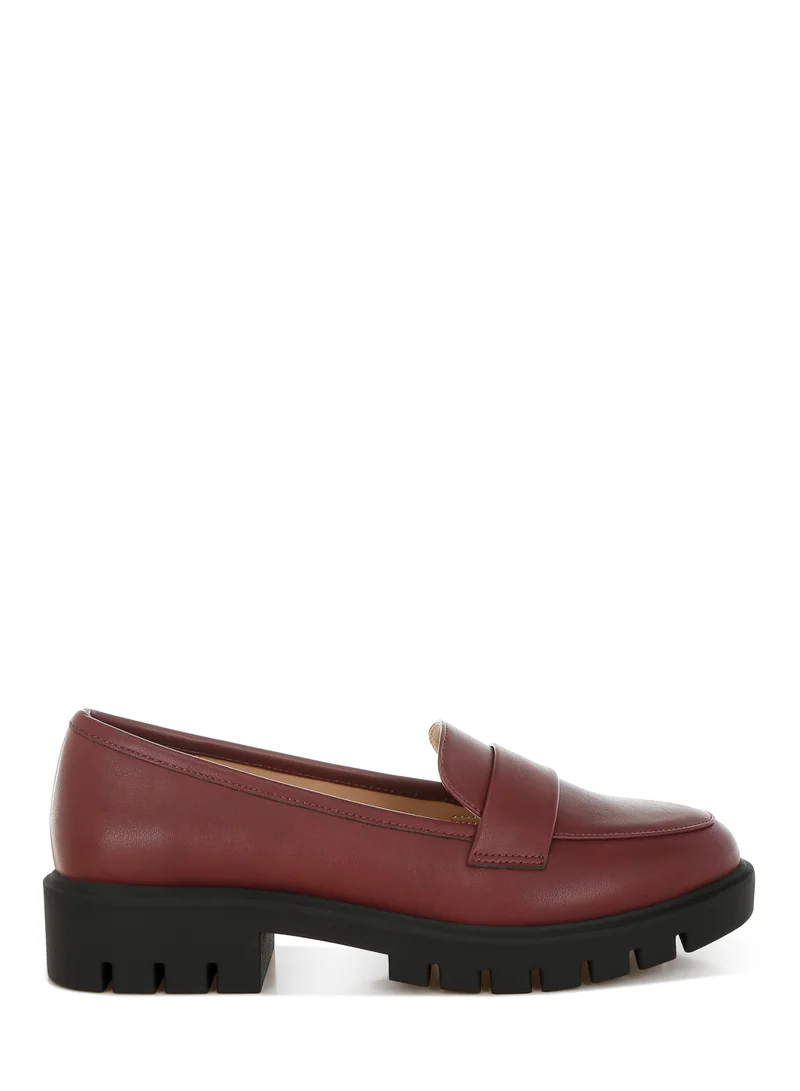 London Rag Women's Faux Leather Chunky Loafers in Burgundy