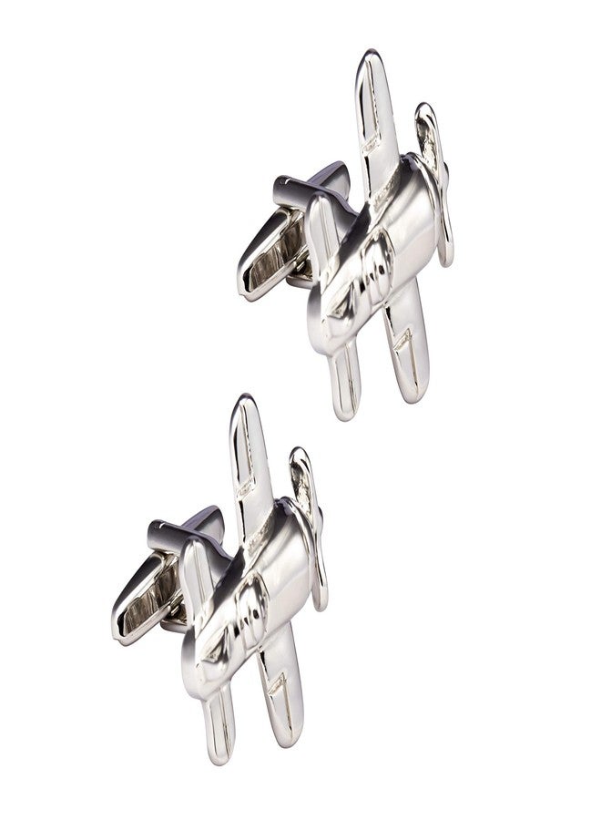 Knighthood Propeller Plane Cufflinks Silver Shirt Cuff Links Business, Wedding Gifts with Gift Box - Image 1