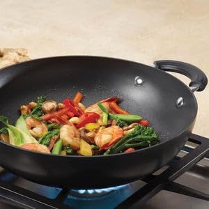 DiBha Hard Anodised Deep Kadai Capacity 3 litres, Suitable for Indian Cooking/Sauces/Stews-Large Saucepan, Multi Use Deep Wok/Pot-Riveted Handles, Aluminium, Black (24 cm Diameter). - Image 5