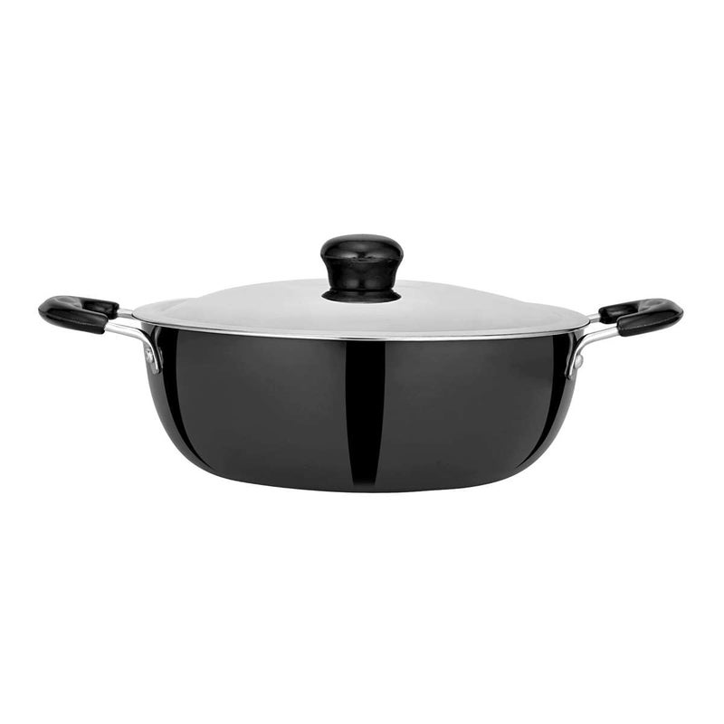 DiBha Hard Anodised Deep Kadai Capacity 3 litres, Suitable for Indian Cooking/Sauces/Stews-Large Saucepan, Multi Use Deep Wok/Pot-Riveted Handles, Aluminium, Black (24 cm Diameter). - Image 1