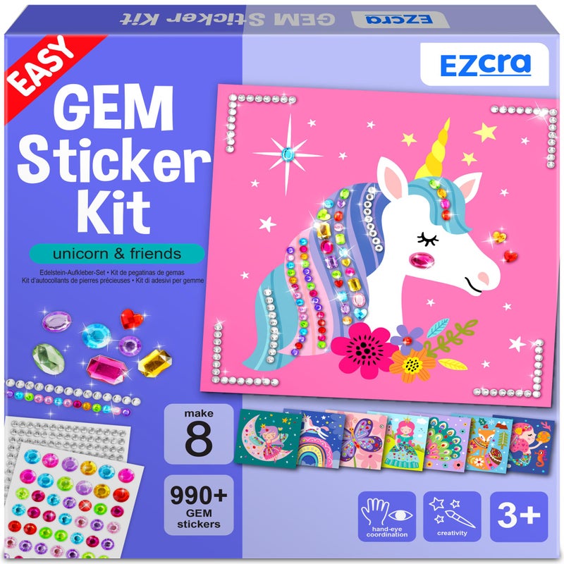 EZCRA Easy Arts and Crafts for Kids Fun Gem Sticker Kit 8 Unicorn Princess Themes 990 Stickers Gem Art for Kids Diamond Art Kits Gifts for Girls Ages 38 - Image 2