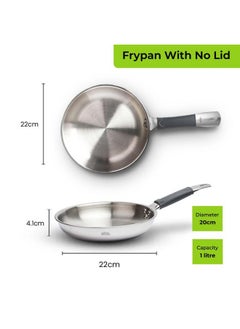 Allo Allo Stainless Steel Triply Fry Pan/Skillet for Curry/Stir-Fry/Deep-Fry/DryVeg/Sauté/Cooking Induction Friendly, Naturally Non-Stick with Handle Steel Pan | 10 Years Warranty, 20cm, 1 litres  - Image 2