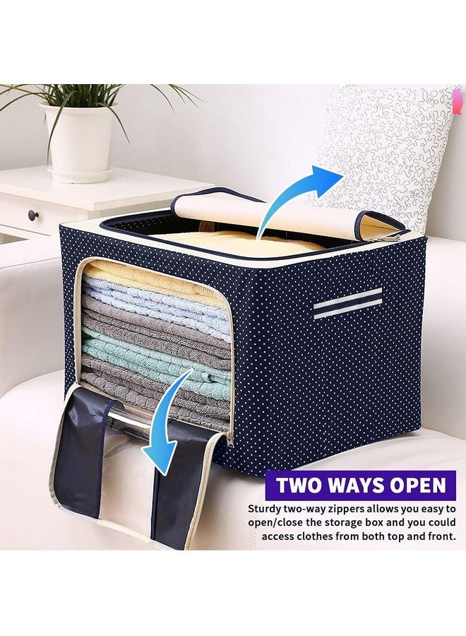 HORPIN HORPIN Oxford Fabric Foldable Cloth Storage Box Steel Frame Clothes Organizer Storage Box For Wardrobe, Saree, Shirts, And Blankets (44 Ltr-Pack Of 1, Blue) - Image 4