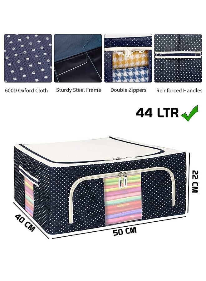 HORPIN HORPIN Oxford Fabric Foldable Cloth Storage Box Steel Frame Clothes Organizer Storage Box For Wardrobe, Saree, Shirts, And Blankets (44 Ltr-Pack Of 1, Blue) - Image 2