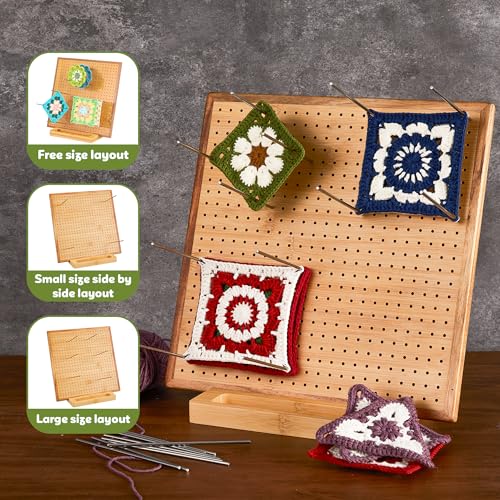 OAKWOOMA 11.8" Crochet Blocking Board with 20 Pegs Pins, Granny Square Blocking Board for Crochet Projects, Bamboo Blocking Boards for Crocheting and Knitting, Wooden Gifts for Crocheter - Image 4