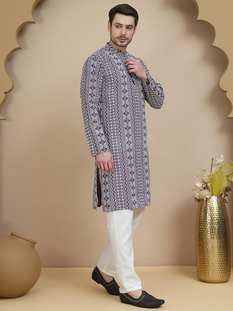 Jompers Geometric Print Silk Blend Straight Kurta Set for Men - Image 4