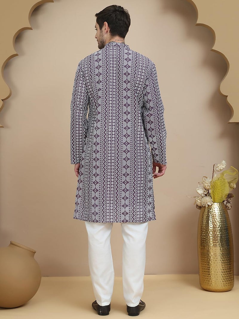 Jompers Geometric Print Silk Blend Straight Kurta Set for Men - Image 3