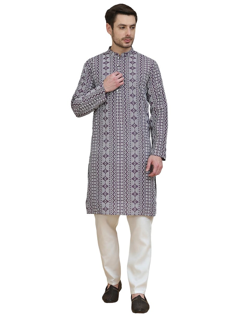 Jompers Geometric Print Silk Blend Straight Kurta Set for Men - Image 1