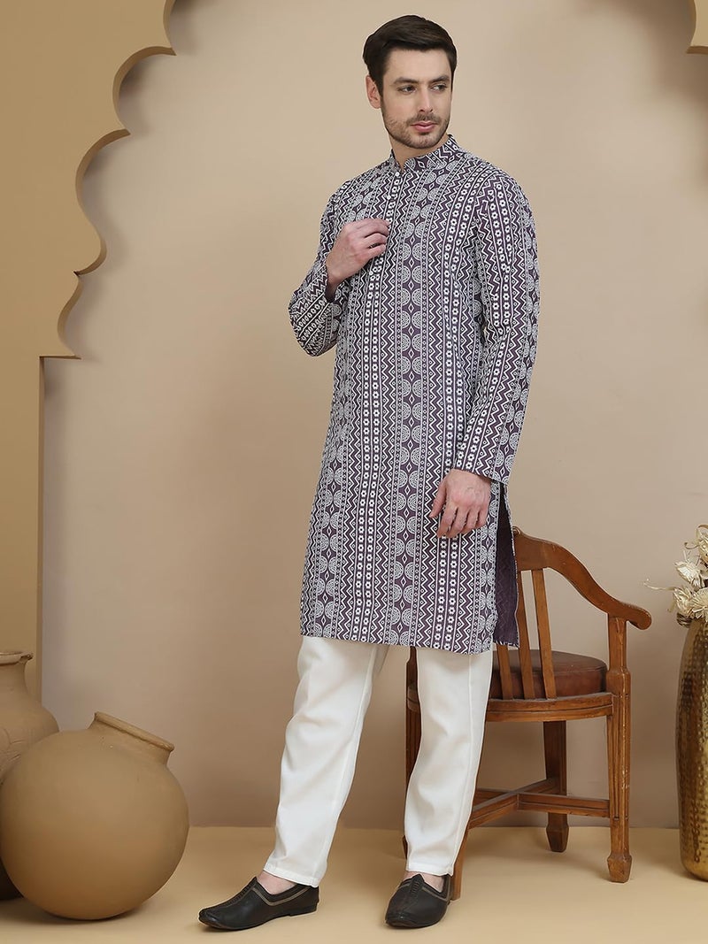 Jompers Geometric Print Silk Blend Straight Kurta Set for Men - Image 5