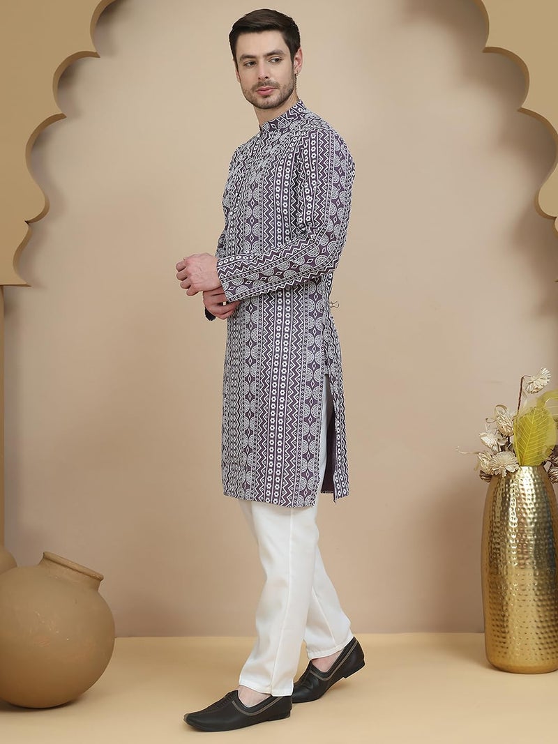 Jompers Geometric Print Silk Blend Straight Kurta Set for Men - Image 2