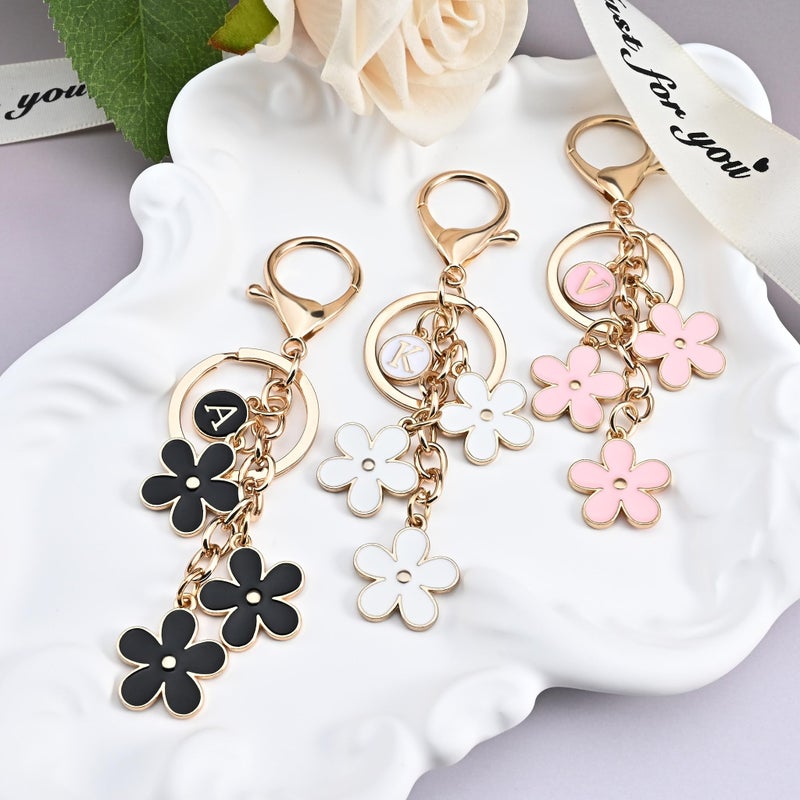 OUMILAN Initial Letter Keychain Cute Flower Charms Keyring for Handbag Backpackâ€“Personalized A-Z Alphabet Jewelry Gift for Women Girl (A, Black) - Image 5