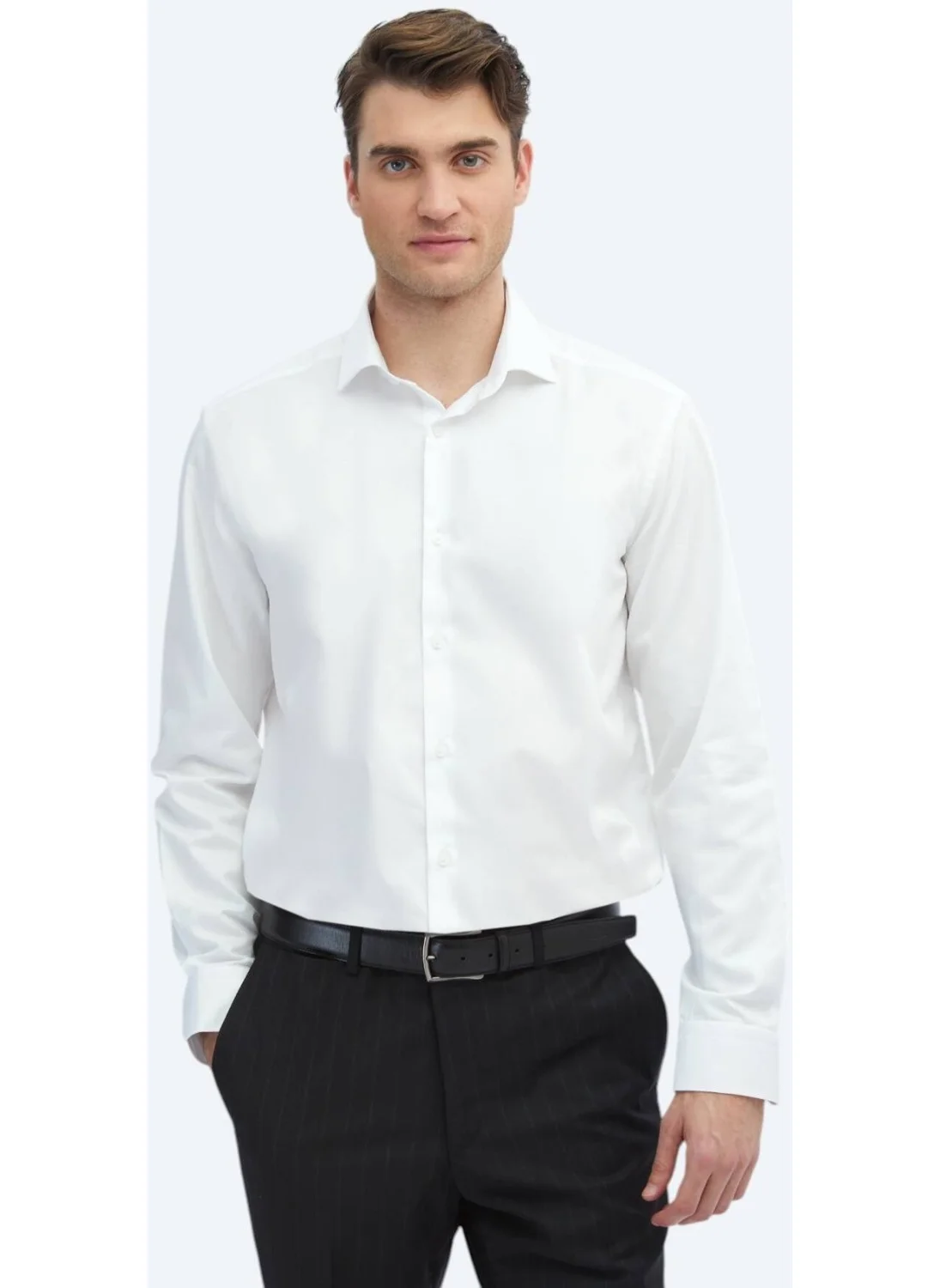 Kip White Plain Weave Classic 100% Cotton Shirt