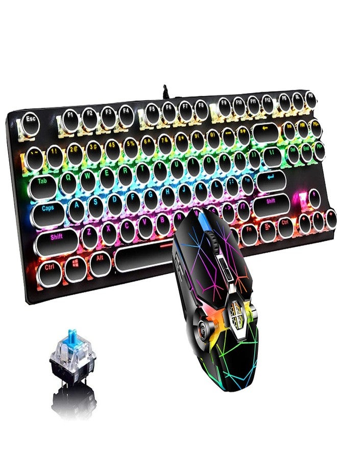 Ltvystore Retro Typewriter Mechanical Keyboard and Mouse Combo, Black with Blue Switch and 9 True RGB Backlight Modes, Cool Light Up for Gaming, Work, Mac, PC, Windows - Image 1