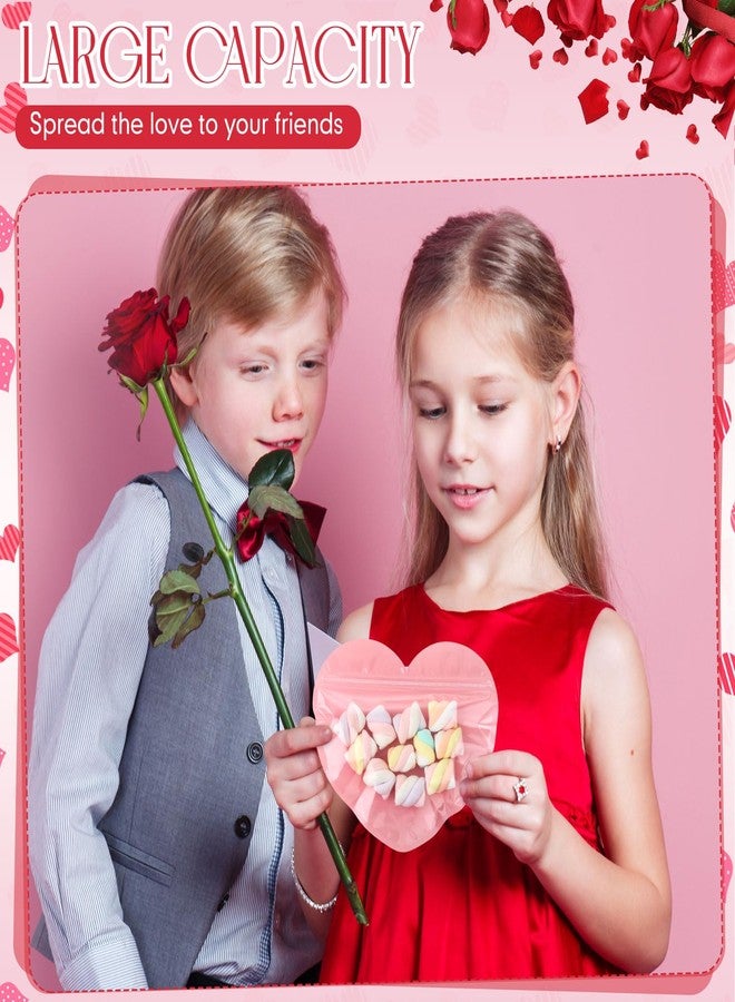 Yexiya 50 Pcs Valentine Gift Bags Heart Shaped Treat Bags Valentine Plastic Goodie Candy Container Resealable Jewelry Packaging Container Decoration for Holiday Gift Wrapping (Red, Pink,5 x 6 Inch) - Image 3