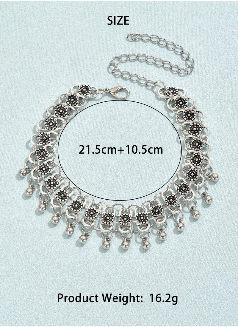 KevKev Bohemian Style Silver Tone Alloy Anklet with Floral Design and Bell Charms - Perfect Beach Jewelry for Women  - Image 5