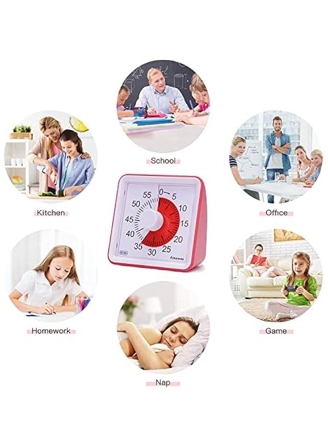 Visual Timer, 60-Minute Silent Countdown Timer for Kids and Adults, Time Management Tool for Kitchen, Classroom, Self-Study, No Loud Ticking  - Image 5